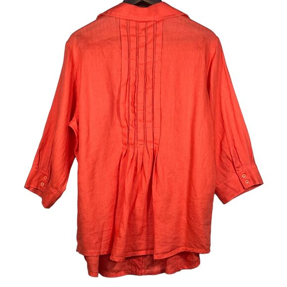 Coldwater Creek 100% Linen Collared Button-Front Pleated Top Size 2X Orange - Picture 2 of 15